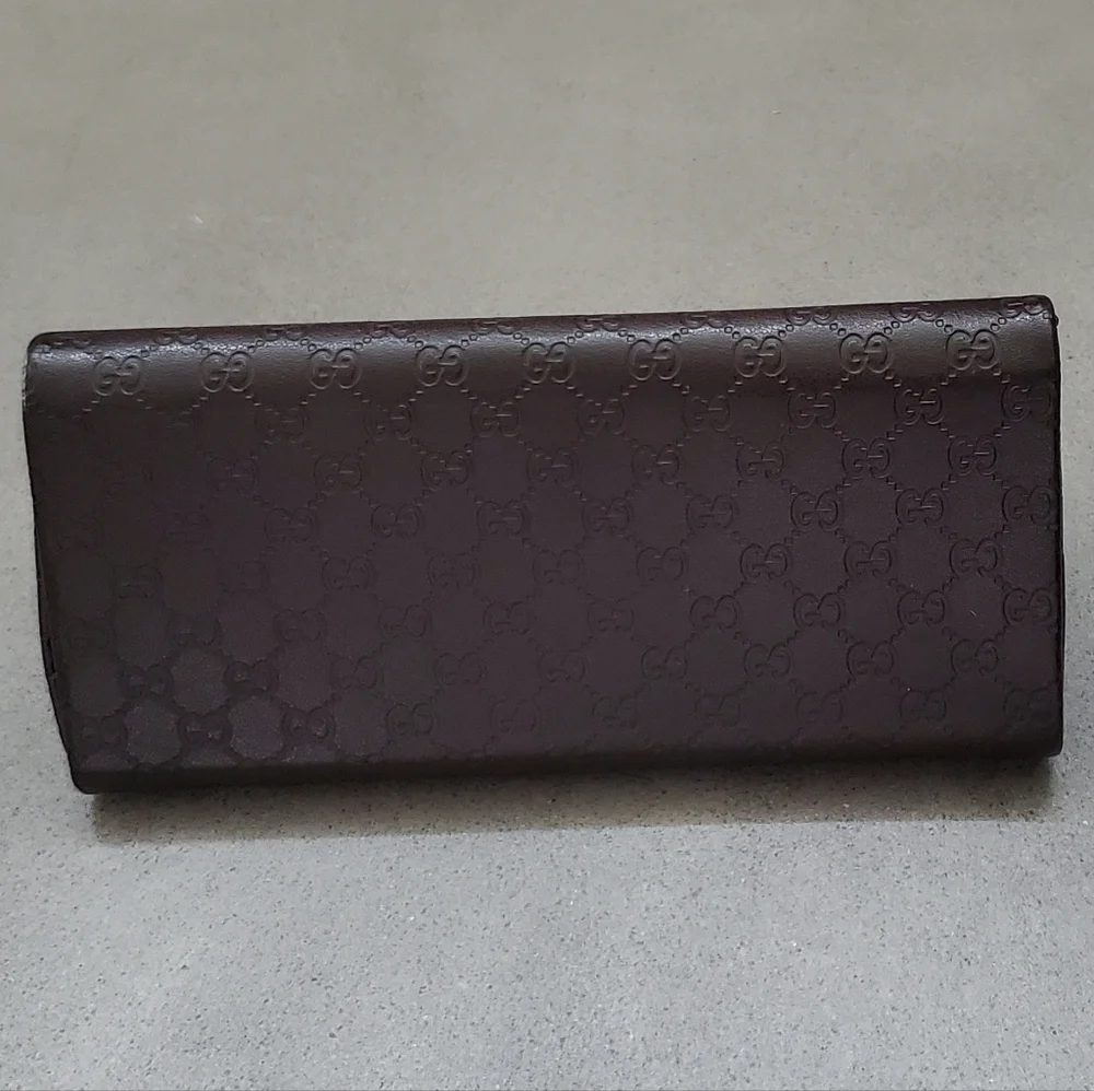 Gucci Dark Brown Embossed Leather Sunglasses Case